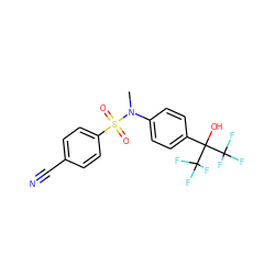 CN(c1ccc(C(O)(C(F)(F)F)C(F)(F)F)cc1)S(=O)(=O)c1ccc(C#N)cc1 ZINC000028572687