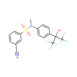 CN(c1ccc(C(O)(C(F)(F)F)C(F)(F)F)cc1)S(=O)(=O)c1cccc(C#N)c1 ZINC000028572568