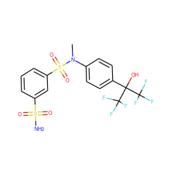 CN(c1ccc(C(O)(C(F)(F)F)C(F)(F)F)cc1)S(=O)(=O)c1cccc(S(N)(=O)=O)c1 ZINC000028572622
