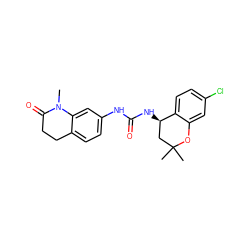 CN1C(=O)CCc2ccc(NC(=O)N[C@@H]3CC(C)(C)Oc4cc(Cl)ccc43)cc21 ZINC000143427916