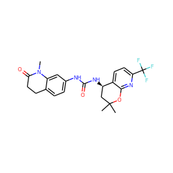 CN1C(=O)CCc2ccc(NC(=O)N[C@@H]3CC(C)(C)Oc4nc(C(F)(F)F)ccc43)cc21 ZINC000143488297