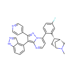 CN1C[C@@H]2C[C@H]1C[C@@H]2c1cc(F)ccc1-c1ccnc2c(-c3cccc4[nH]ncc34)c(-c3ccncc3)nn12 ZINC000064448388