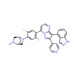CN1C[C@@H]2C[C@H]1CN2c1cc(F)c(-c2ccnc3c(-c4cccc5[nH]ncc45)c(-c4ccncc4)nn23)cc1F ZINC000064453804