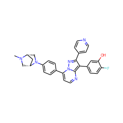 CN1C[C@@H]2C[C@H]1CN2c1ccc(-c2ccnc3c(-c4ccc(F)c(O)c4)c(-c4ccncc4)nn23)cc1 ZINC000049089285