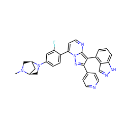 CN1C[C@@H]2C[C@H]1CN2c1ccc(-c2ccnc3c(-c4cccc5[nH]ncc45)c(-c4ccncc4)nn23)c(F)c1 ZINC000064436809