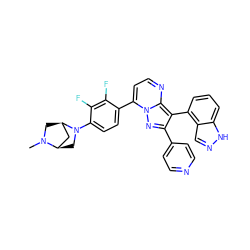 CN1C[C@@H]2C[C@H]1CN2c1ccc(-c2ccnc3c(-c4cccc5[nH]ncc45)c(-c4ccncc4)nn23)c(F)c1F ZINC000064453803