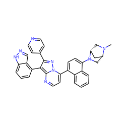 CN1C[C@@H]2C[C@H]1CN2c1ccc(-c2ccnc3c(-c4cccc5[nH]ncc45)c(-c4ccncc4)nn23)c2ccccc12 ZINC000064448105