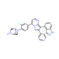 CN1C[C@@H]2C[C@H]1CN2c1ccc(-c2ccnc3c(-c4cccc5[nH]ncc45)c(-c4ccncc4)nn23)cc1F ZINC000064453799