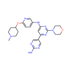 CN1CCC(Oc2ccc(Nc3cc(-c4cnc(N)nc4)nc(N4CCOCC4)n3)cn2)CC1 ZINC000066080530