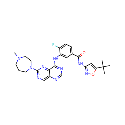 CN1CCCN(c2ncc3ncnc(Nc4cc(C(=O)Nc5cc(C(C)(C)C)on5)ccc4F)c3n2)CC1 ZINC000148090040
