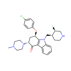 CN1CCN([C@@H]2C[C@@H](Oc3ccc(Cl)cc3)c3c(c4ccccc4n3C[C@@H]3CCNC[C@@H]3F)C2=O)CC1 ZINC000028571277