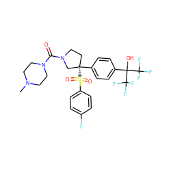 CN1CCN(C(=O)N2CC[C@](c3ccc(C(O)(C(F)(F)F)C(F)(F)F)cc3)(S(=O)(=O)c3ccc(F)cc3)C2)CC1 ZINC001772603730