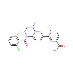 CN1CCN(C(=O)c2c(F)cccc2Cl)c2ccc(-c3cc(C(N)=O)ccc3Cl)cc21 ZINC000211156792