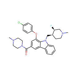 CN1CCN(C(=O)c2cc(Oc3ccc(Cl)cc3)c3c(c2)c2ccccc2n3C[C@@H]2CCN(C)C[C@@H]2F)CC1 ZINC000028889648