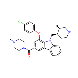 CN1CCN(C(=O)c2cc(Oc3ccc(Cl)cc3)c3c(c2)c2ccccc2n3C[C@@H]2CCNC[C@@H]2F)CC1 ZINC000028889643