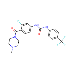 CN1CCN(C(=O)c2ccc(NC(=O)Nc3ccc(C(F)(F)F)cc3)cc2F)CC1 ZINC000049054515