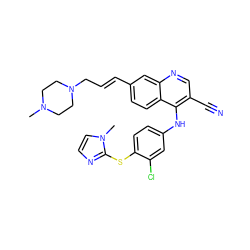 CN1CCN(C/C=C/c2ccc3c(Nc4ccc(Sc5nccn5C)c(Cl)c4)c(C#N)cnc3c2)CC1 ZINC000049872296