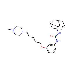CN1CCN(CCCCCOc2cccc(NC(=O)NC34CC5CC(CC(C5)C3)C4)c2)CC1 ZINC000066259458