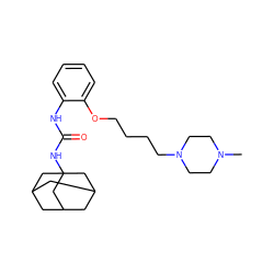 CN1CCN(CCCCOc2ccccc2NC(=O)NC23CC4CC(CC(C4)C2)C3)CC1 ZINC000066058895