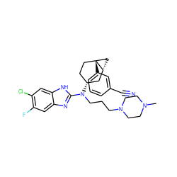 CN1CCN(CCCN(c2nc3cc(F)c(Cl)cc3[nH]2)[C@@H]2CC[C@]3(c4cccc(C#N)c4)C[C@@H]3C2)CC1 ZINC000036351801