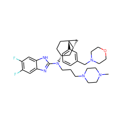 CN1CCN(CCCN(c2nc3cc(F)c(F)cc3[nH]2)[C@@H]2CC[C@]3(c4cccc(CN5CCOCC5)c4)C[C@@H]3C2)CC1 ZINC000036351723