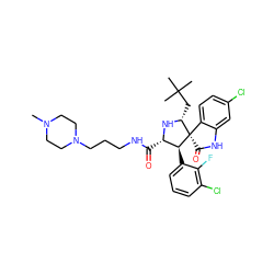 CN1CCN(CCCNC(=O)[C@@H]2N[C@H](CC(C)(C)C)[C@]3(C(=O)Nc4cc(Cl)ccc43)[C@H]2c2cccc(Cl)c2F)CC1 ZINC000147084596