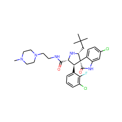 CN1CCN(CCNC(=O)[C@@H]2N[C@H](CC(C)(C)C)[C@]3(C(=O)Nc4cc(Cl)ccc43)[C@H]2c2cccc(Cl)c2F)CC1 ZINC000049709506