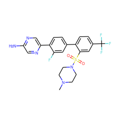CN1CCN(S(=O)(=O)c2cc(C(F)(F)F)ccc2-c2ccc(-c3cnc(N)cn3)c(F)c2)CC1 ZINC000224795330