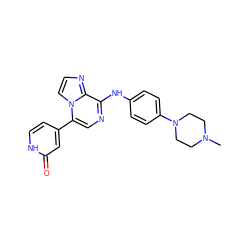 CN1CCN(c2ccc(Nc3ncc(-c4cc[nH]c(=O)c4)n4ccnc34)cc2)CC1 ZINC000073310794