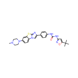 CN1CCN(c2ccc3c(c2)sc2nc(-c4ccc(NC(=O)Nc5cc(C(C)(C)C)on5)cc4)cn23)CC1 ZINC000045291622
