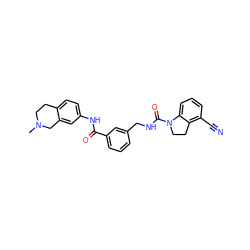 CN1CCc2ccc(NC(=O)c3cccc(CNC(=O)N4CCc5c(C#N)cccc54)c3)cc2C1 ZINC000169701490