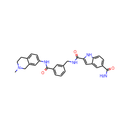 CN1CCc2ccc(NC(=O)c3cccc(CNC(=O)c4cc5cc(C(N)=O)ccc5[nH]4)c3)cc2C1 ZINC000167960303
