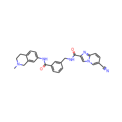 CN1CCc2ccc(NC(=O)c3cccc(CNC(=O)c4cn5cc(C#N)ccc5n4)c3)cc2C1 ZINC000167955658