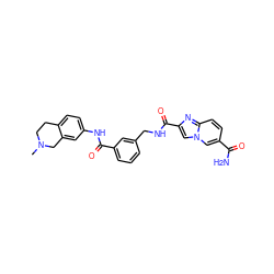 CN1CCc2ccc(NC(=O)c3cccc(CNC(=O)c4cn5cc(C(N)=O)ccc5n4)c3)cc2C1 ZINC000167952324