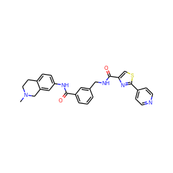 CN1CCc2ccc(NC(=O)c3cccc(CNC(=O)c4csc(-c5ccncc5)n4)c3)cc2C1 ZINC000167953552
