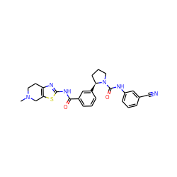 CN1CCc2nc(NC(=O)c3cccc([C@H]4CCCN4C(=O)Nc4cccc(C#N)c4)c3)sc2C1 ZINC000113564802