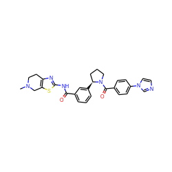 CN1CCc2nc(NC(=O)c3cccc([C@H]4CCCN4C(=O)c4ccc(-n5ccnc5)cc4)c3)sc2C1 ZINC000141657100