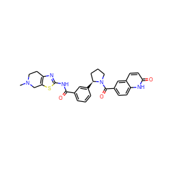 CN1CCc2nc(NC(=O)c3cccc([C@H]4CCCN4C(=O)c4ccc5[nH]c(=O)ccc5c4)c3)sc2C1 ZINC000200015755