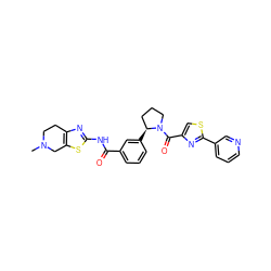 CN1CCc2nc(NC(=O)c3cccc([C@H]4CCCN4C(=O)c4csc(-c5cccnc5)n4)c3)sc2C1 ZINC000199994597