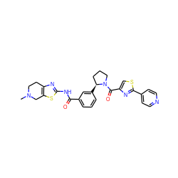 CN1CCc2nc(NC(=O)c3cccc([C@H]4CCCN4C(=O)c4csc(-c5ccncc5)n4)c3)sc2C1 ZINC000199997497