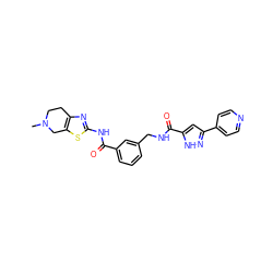 CN1CCc2nc(NC(=O)c3cccc(CNC(=O)c4cc(-c5ccncc5)n[nH]4)c3)sc2C1 ZINC000167958932