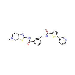 CN1CCc2nc(NC(=O)c3cccc(CNC(=O)c4ccc(-c5cccnc5)s4)c3)sc2C1 ZINC000167962617