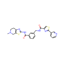 CN1CCc2nc(NC(=O)c3cccc(CNC(=O)c4csc(-c5cccnc5)n4)c3)sc2C1 ZINC000167951445