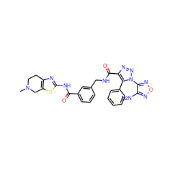 CN1CCc2nc(NC(=O)c3cccc(CNC(=O)c4nnn(-c5nonc5N)c4-c4ccccc4)c3)sc2C1 ZINC000167955158