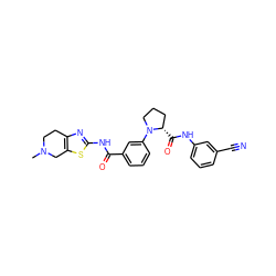 CN1CCc2nc(NC(=O)c3cccc(N4CCC[C@@H]4C(=O)Nc4cccc(C#N)c4)c3)sc2C1 ZINC000200023541