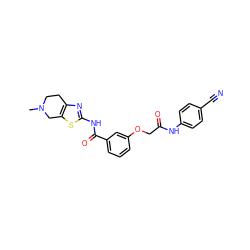 CN1CCc2nc(NC(=O)c3cccc(OCC(=O)Nc4ccc(C#N)cc4)c3)sc2C1 ZINC000200010911