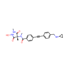 CNC(=O)[C@@](C)(C(=O)NO)N(C)C(=O)c1ccc(C#Cc2ccc(CNC3CC3)cc2)cc1 ZINC000206711871