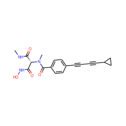 CNC(=O)[C@@H](C(=O)NO)N(C)C(=O)c1ccc(C#CC#CC2CC2)cc1 ZINC000199743969