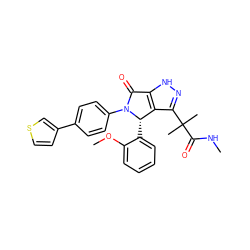 CNC(=O)C(C)(C)c1n[nH]c2c1[C@H](c1ccccc1OC)N(c1ccc(-c3ccsc3)cc1)C2=O ZINC000096177178