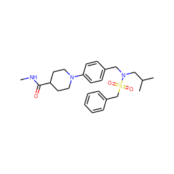 CNC(=O)C1CCN(c2ccc(CN(CC(C)C)S(=O)(=O)Cc3ccccc3)cc2)CC1 ZINC000147268594